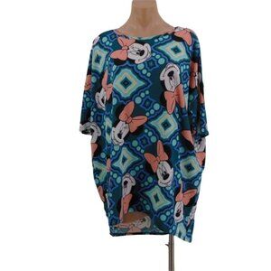 LuLaRoe Disney Minnie Mouse Irma Tunic Top XL Pink Bow Green Teal Oversized